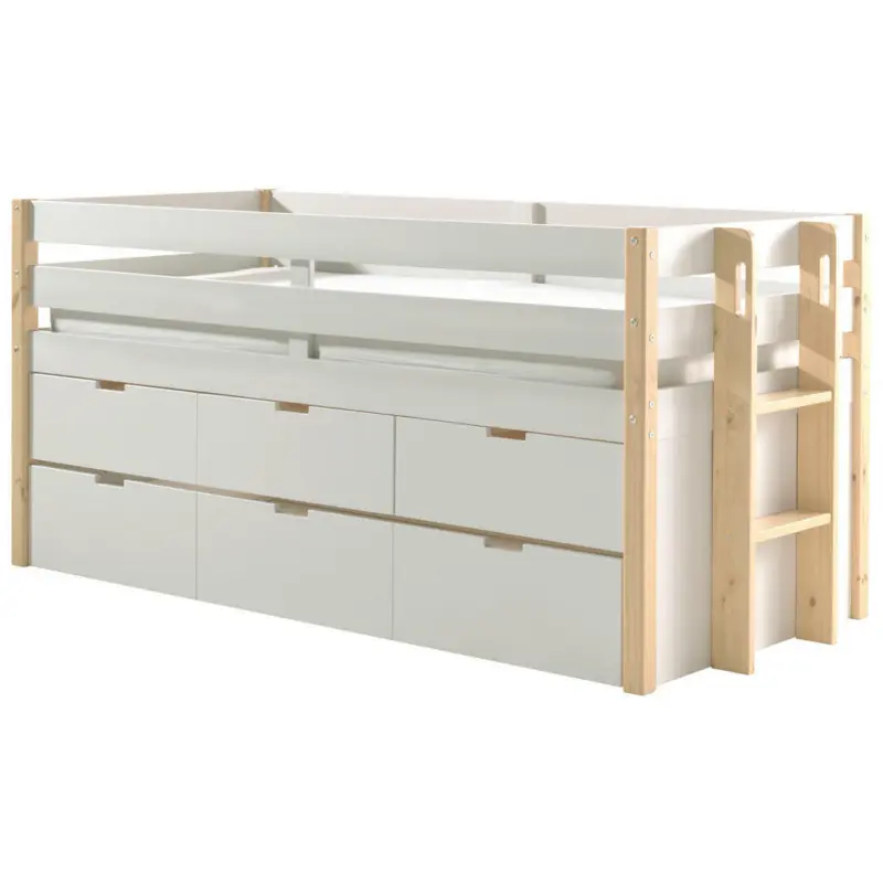 Stauraumbett 90/200 cm in Wei&szlig;, Kieferfarben