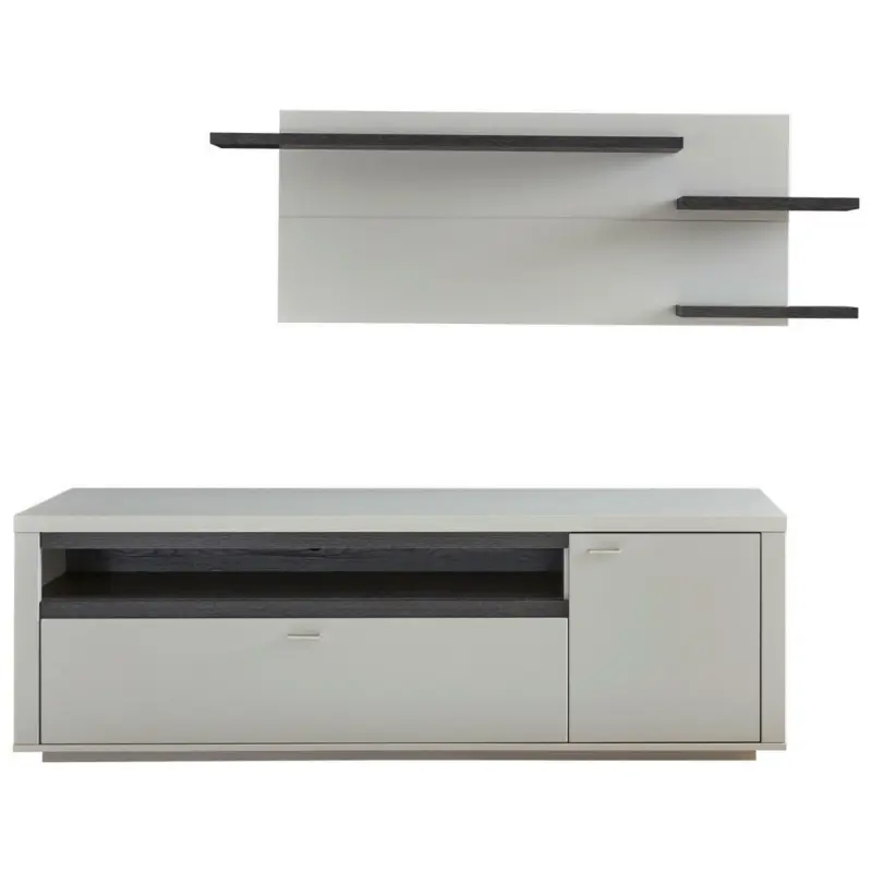 Wohnwand 207,1/171,6/50,2 cm in Grau, Schwarz