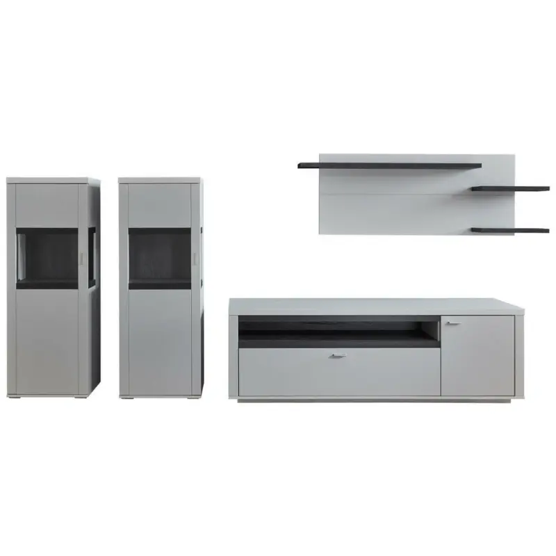 Wohnwand 331,3/171,6/50,2 cm in Grau, Schwarz