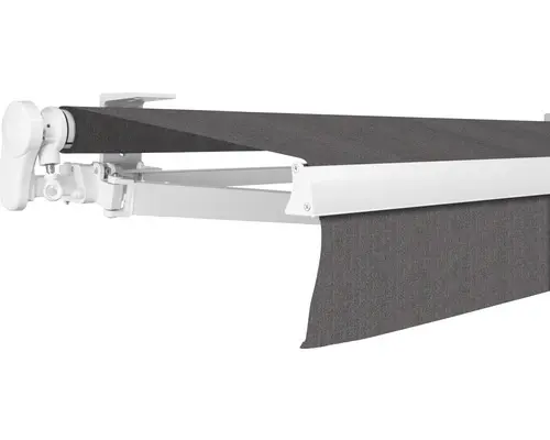 SOLUNA Gelenkarmmarkise Proof 5,x2,5 Stoff Dessin U104 Gestell RAL 9010 reinweiß Antrieb links inkl. Kurbel