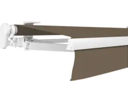 SOLUNA Gelenkarmmarkise Proof 3,5x3 Stoff Dessin 7559 Gestell RAL 9010 reinweiß Antrieb links inkl. Kurbel