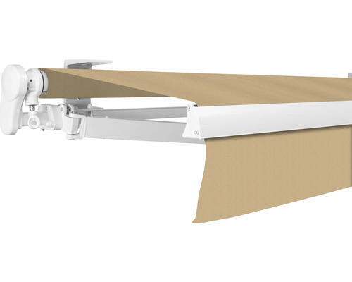 SOLUNA Gelenkarmmarkise Proof 5,5x2 Stoff Dessin 0681 Gestell RAL 9010 reinweiß Antrieb links inkl. Kurbel