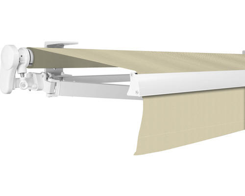 SOLUNA Gelenkarmmarkise Proof 2,5x2 Stoff Dessin 7548 Gestell RAL 9010 reinweiß Antrieb links inkl. Kurbel