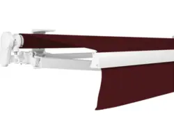 SOLUNA Gelenkarmmarkise Proof 5,x2,5 Stoff Dessin 8206 Gestell RAL 9010 reinweiß Antrieb links inkl. Kurbel