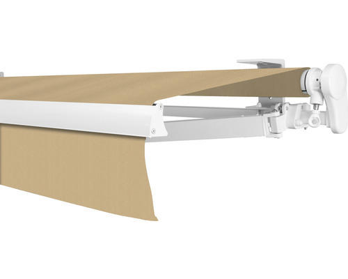 SOLUNA Gelenkarmmarkise Proof 6x2,5 Stoff Dessin 0681 Gestell RAL 9010 reinweiß Antrieb rechts inkl. Kurbel