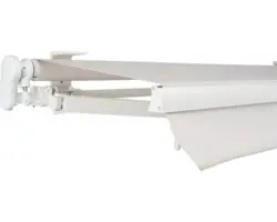 SOLUNA Gelenkarmmarkise Proof 3,5x2,5 Stoff Dessin 6020 Gestell RAL 9010 reinweiß Antrieb links inkl. Kurbel