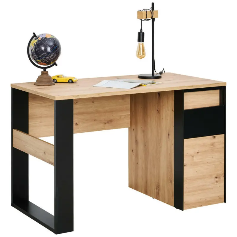 Schreibtisch 120/63/76 cm in Schwarz, Eiche Artisan