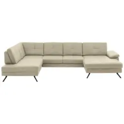 Wohnlandschaft in Lederlook, Mikrofaser Beige