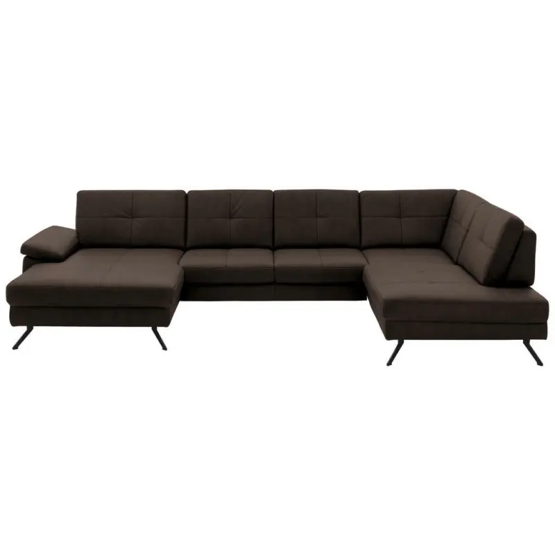 Wohnlandschaft in Lederlook, Mikrofaser Dunkelbraun