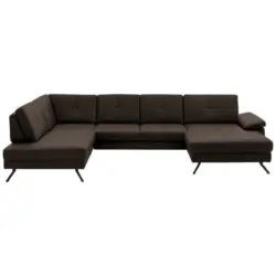 Wohnlandschaft in Lederlook, Mikrofaser Dunkelbraun