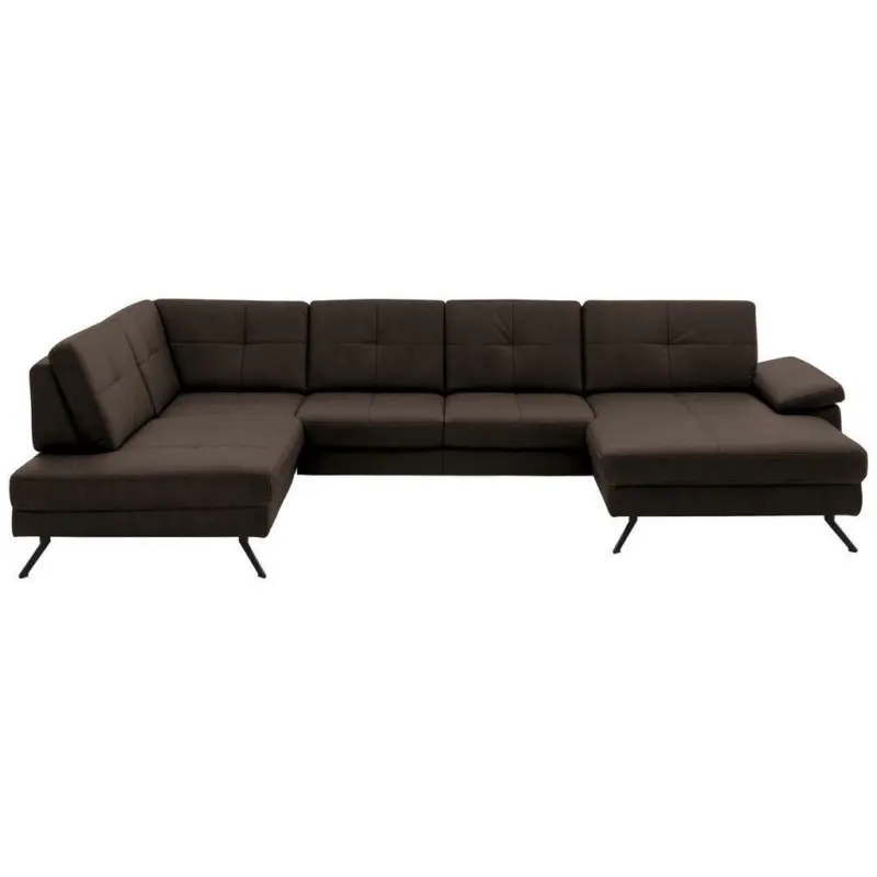 Wohnlandschaft in Lederlook, Mikrofaser Dunkelbraun