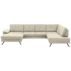 Wohnlandschaft in Lederlook, Mikrofaser Creme, Naturfarben