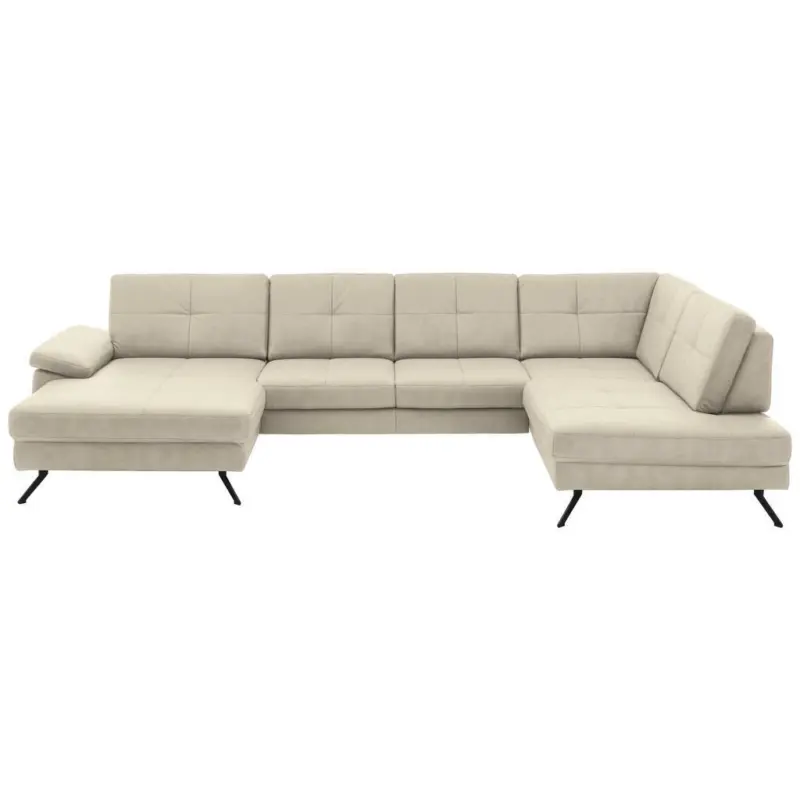 Wohnlandschaft in Lederlook, Mikrofaser Creme, Naturfarben