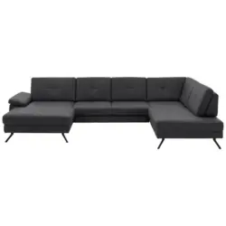 Wohnlandschaft in Lederlook, Mikrofaser Grau