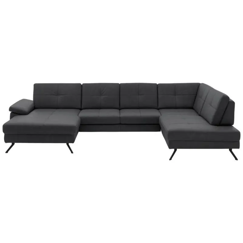 Wohnlandschaft in Lederlook, Mikrofaser Grau