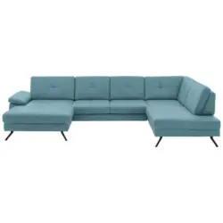 Wohnlandschaft in Lederlook, Mikrofaser Blau