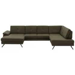 Wohnlandschaft in Lederlook, Mikrofaser Olivgrün