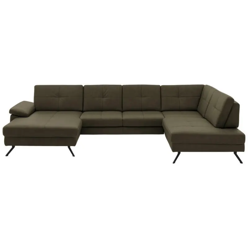 Wohnlandschaft in Lederlook, Mikrofaser Olivgrün