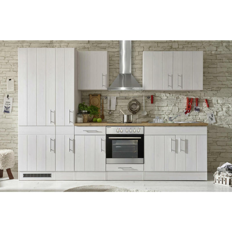 Küchenblock 300 cm in Weiß, Lärchefarben