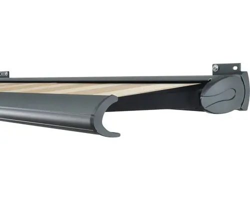 SOLUNA Kassettenmarkise Exclusiv 4x2 Stoff Dessin S2238 Gestell RAL 7016 anthrazitgrau Antrieb rechts inkl. Motor und Wandschalter