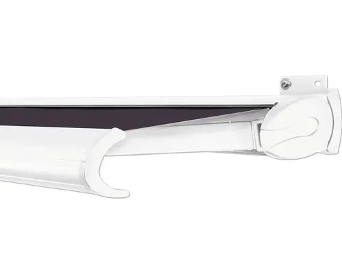 SOLUNA Kassettenmarkise Exclusiv 5,5x2,5 Dessin S2119 Gestell RAL 9010 reinweiß Antrieb rechts inkl. Motor und Wandschalter