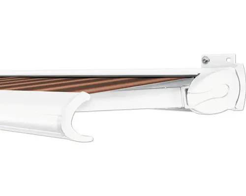 SOLUNA Kassettenmarkise Exclusiv 5,5x2 Dessin S3013 Gestell RAL 9010 reinweiß Antrieb rechts inkl. Motor und Wandschalter