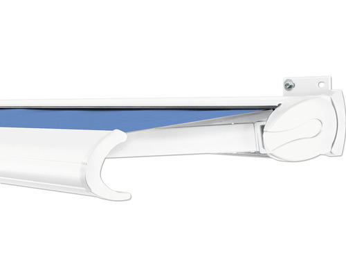 SOLUNA Kassettenmarkise Exclusiv 5x2,5 Dessin S2828 Gestell RAL 9010 reinweiß Antrieb rechts inkl. Motor und Wandschalter