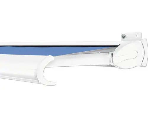 SOLUNA Kassettenmarkise Exclusiv 5x2,5 Dessin S2828 Gestell RAL 9010 reinweiß Antrieb rechts inkl. Motor und Wandschalter