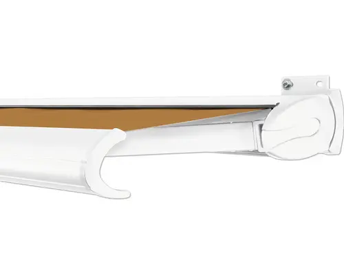 SOLUNA Kassettenmarkise Exclusiv 5x3 Dessin S2180 Gestell RAL 9010 reinweiß Antrieb rechts inkl. Motor und Wandschalter