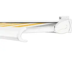 SOLUNA Kassettenmarkise Exclusiv 5x2,5 Dessin S2015 Gestell RAL 9010 reinweiß Antrieb rechts inkl. Motor und Wandschalter