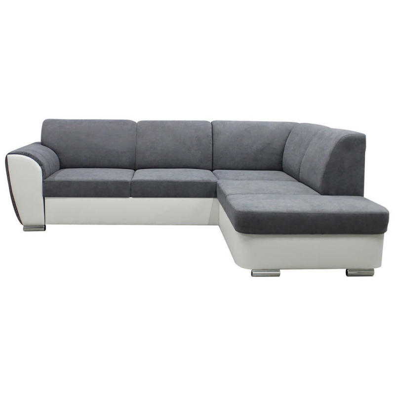 Ecksofa in Velours Grau, Weiß