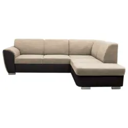 Ecksofa in Velours Dunkelbraun, Beige