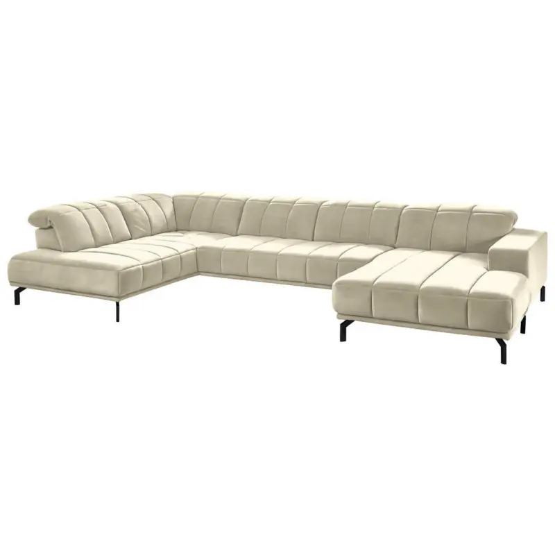 Wohnlandschaft in Velours Creme, Naturfarben