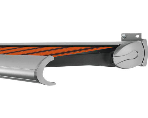 SOLUNA Kassettenmarkise Exclusiv 2,5x2 Stoff Dessin 744 Gestell E6EV1 silber eloxiert Antrieb rechts inkl. Motor und Wandschalter