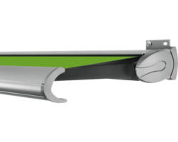 SOLUNA Kassettenmarkise Exclusiv 4x3 Stoff Dessin S2246 Gestell E6EV1 silber eloxiert Antrieb rechts inkl. Motor und Wandschalter