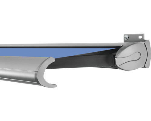 SOLUNA Kassettenmarkise Exclusiv 4x1,5 Stoff Dessin S2828 Gestell E6EV1 silber eloxiert Antrieb rechts inkl. Motor und Wandschalter