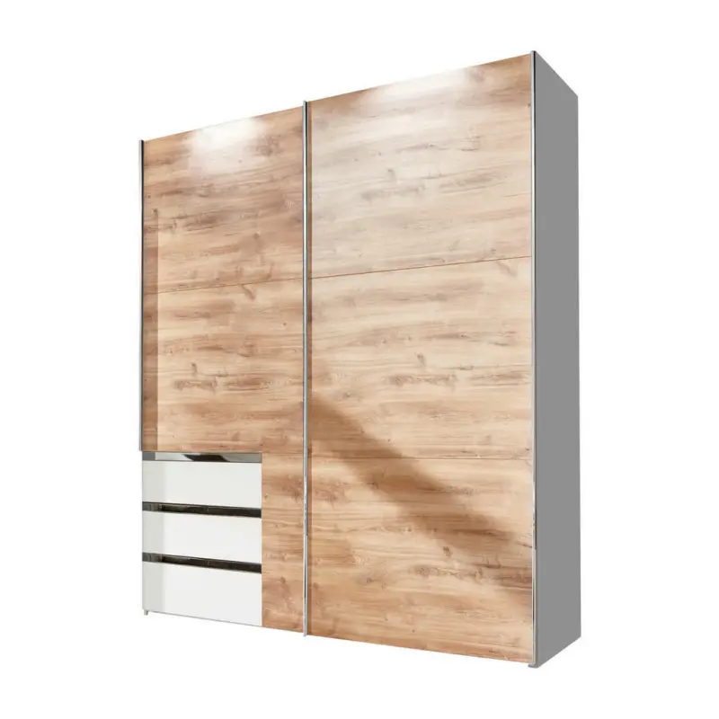 Schwebetürenschrank in Weiß, Eichefarben