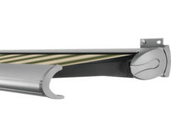 SOLUNA Kassettenmarkise Exclusiv 3,5x2 Stoff Dessin 320b70 Gestell E6EV1 silber eloxiert Antrieb rechts inkl. Motor und Wandschalter