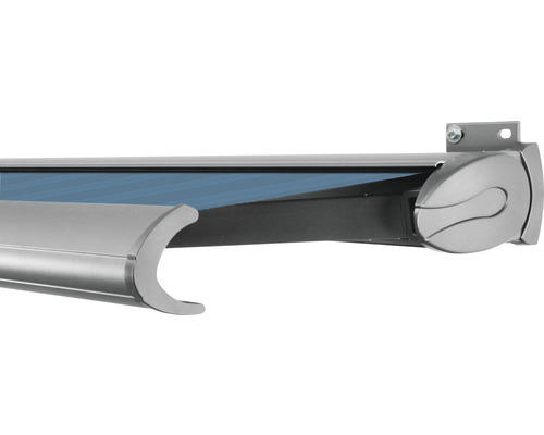 SOLUNA Kassettenmarkise Exclusiv 5x2,5 Stoff Dessin 320916 Gestell E6EV1 silber eloxiert Antrieb rechts inkl. Motor und Wandschalter