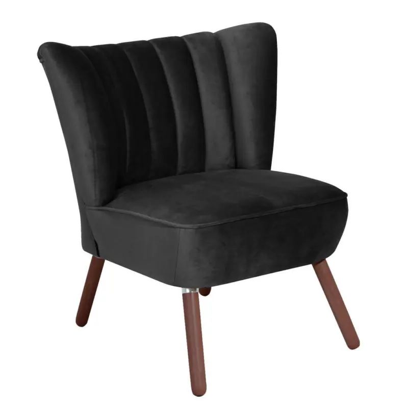 Sessel in Samt, Velours Schwarz, Nussbaumfarben