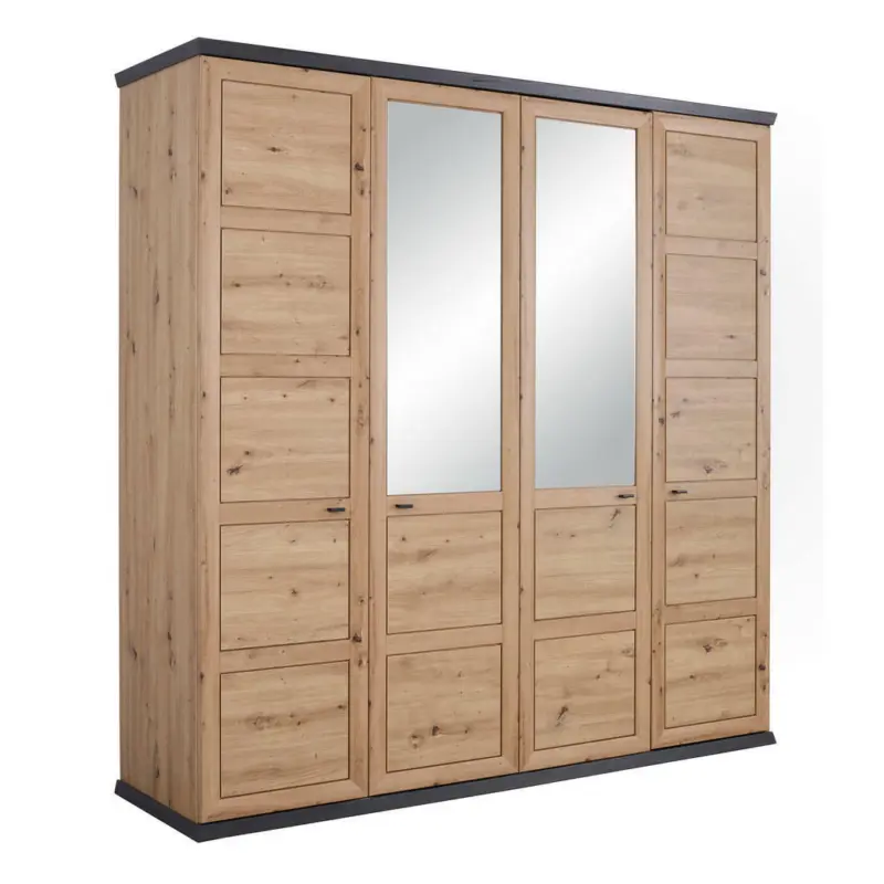 Drehtürenschrank in Dunkelgrau, Eiche Artisan