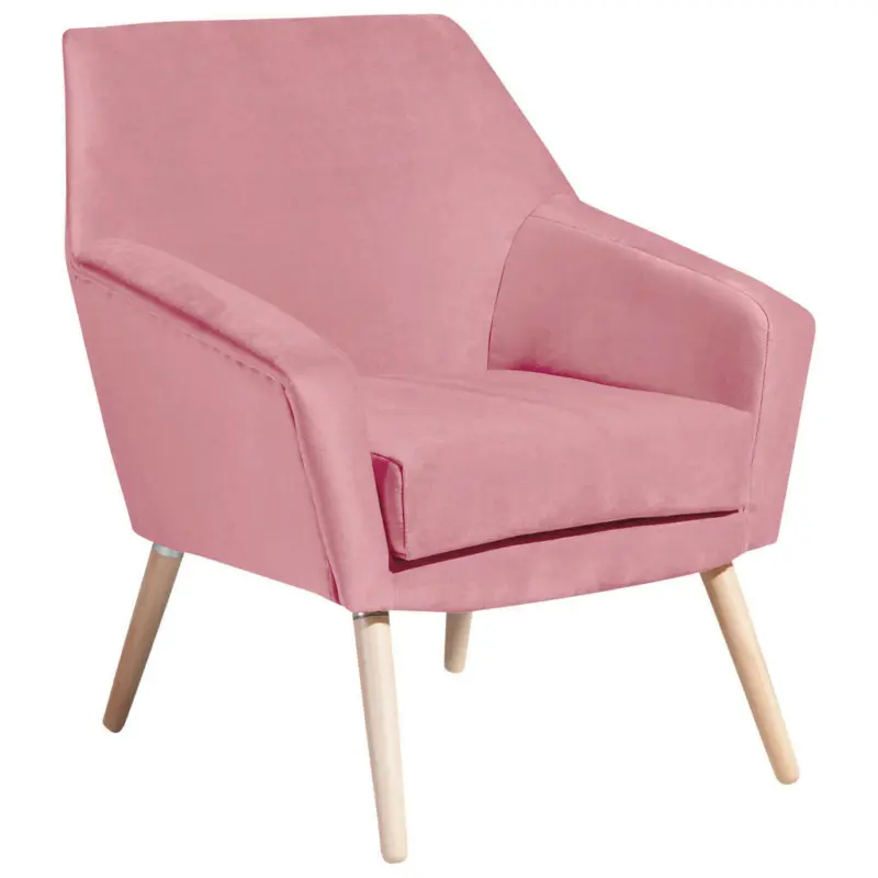 Sessel in Samt, Velours Rosa, Buchefarben