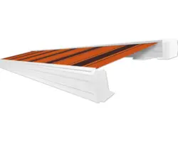 SOLUNA Kassettenmarkise Exquisit 4,5x3,5 Dessin 744 Gestell RAL 9010 reinweiß Antrieb rechts inkl. Motor und Wandschalter