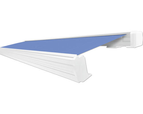 SOLUNA Kassettenmarkise Exquisit 4x2,5 Dessin S2828 Gestell RAL 9010 reinweiß Antrieb rechts inkl. Motor und Wandschalter