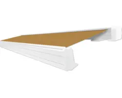 SOLUNA Kassettenmarkise Exquisit 4,5x3,5 Dessin S2180 Gestell RAL 9010 reinweiß Antrieb rechts inkl. Motor und Wandschalter