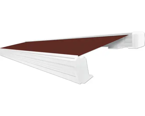 SOLUNA Kassettenmarkise Exquisit 5x3 Dessin S2209 Gestell RAL 9010 reinweiß Antrieb rechts inkl. Motor und Wandschalter