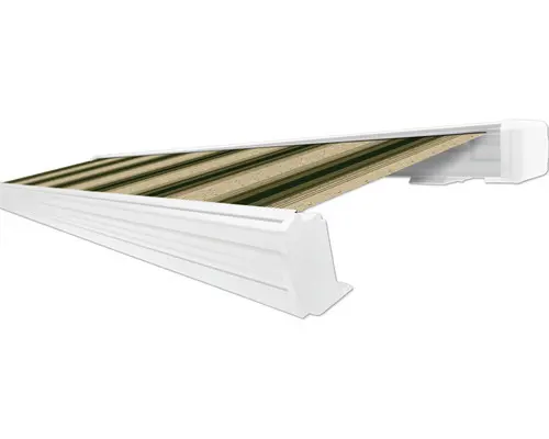 SOLUNA Kassettenmarkise Exquisit 3x2 Dessin 320b70 Gestell RAL 9010 reinweiß Antrieb rechts inkl. Motor und Wandschalter