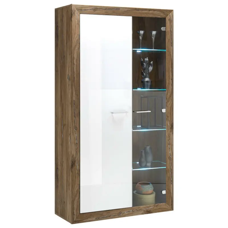 Vitrine in Dunkelbraun, Weiß Hochglanz