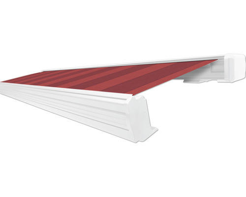 SOLUNA Kassettenmarkise Exquisit 3x2 Dessin D035 Gestell RAL 9010 reinweiß Antrieb rechts inkl. Motor und Wandschalter