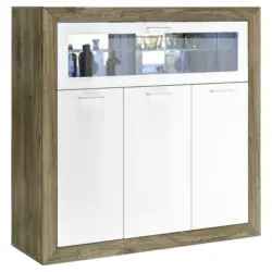 Barschrank in Dunkelbraun, Weiß Hochglanz